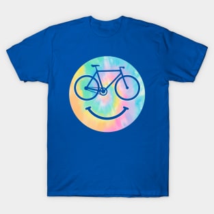 Bicycle Happy Bike Smile Tie-dye Rainbows Watercolors Face T-Shirt